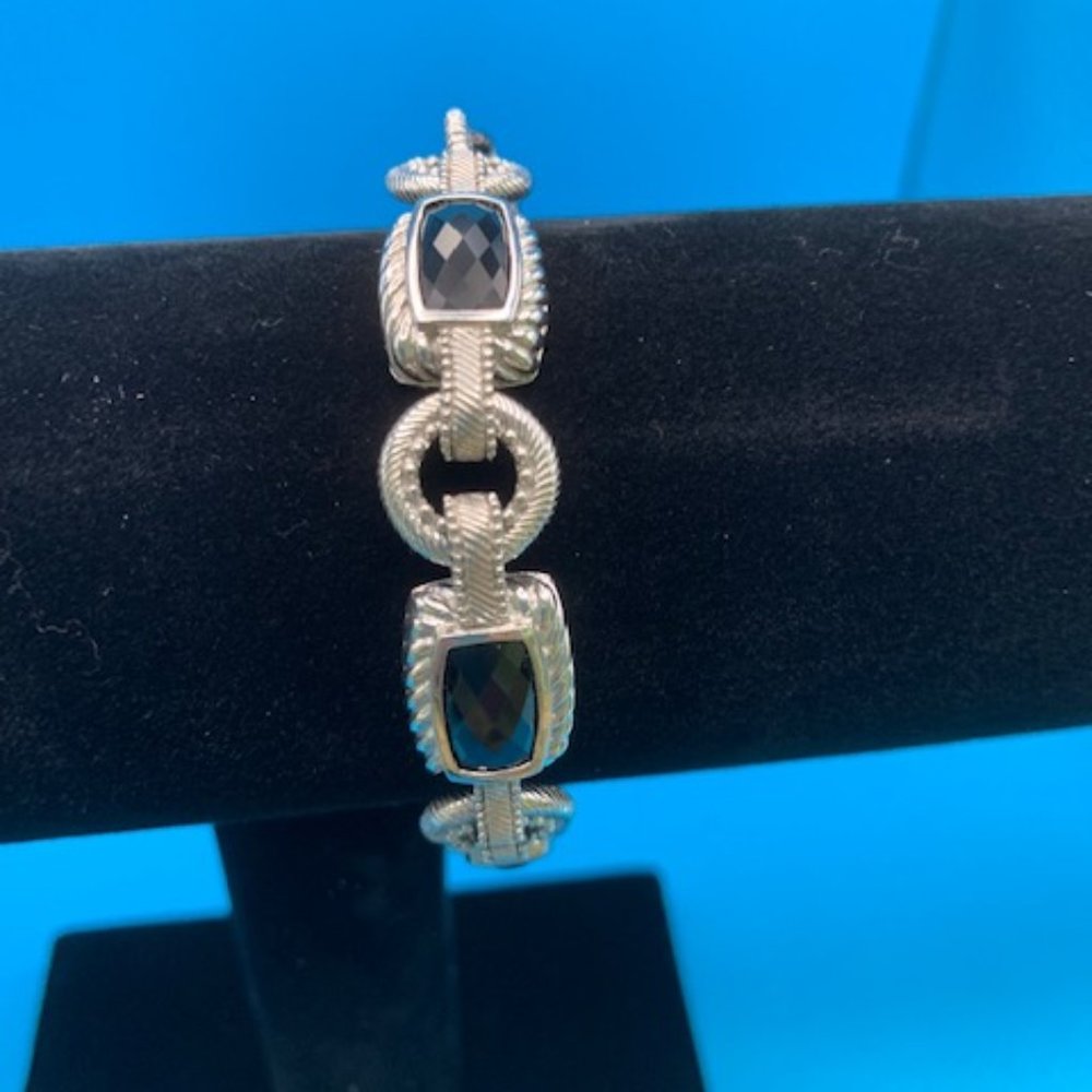 Judith Ripka 7.5" Sterling Silver and Bezel Set Onyx Link Toggle Bracelet NWOT